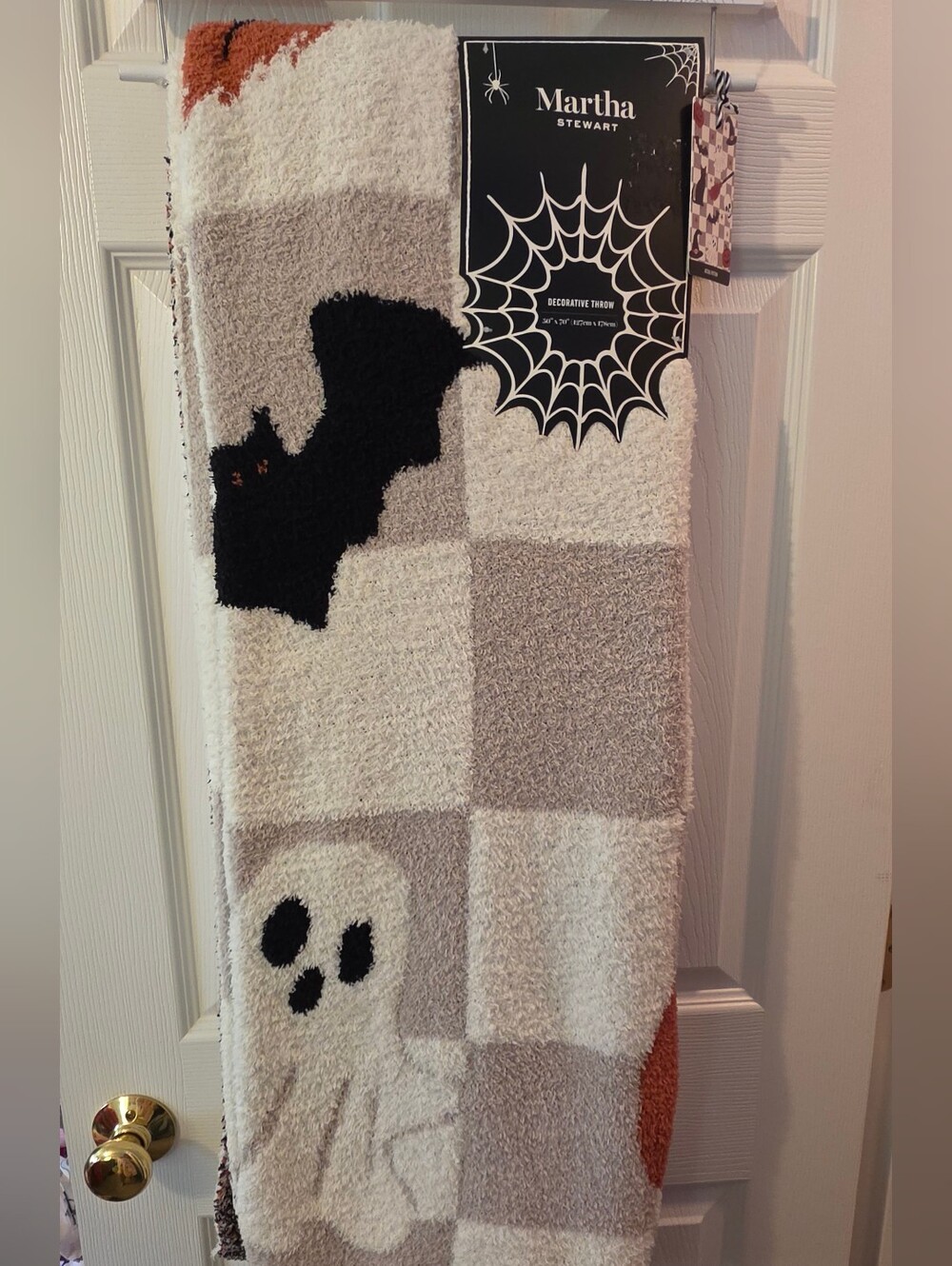 Martha Stewart Checkered Ghost, Bat & Pumpkin Halloween Throw NWT